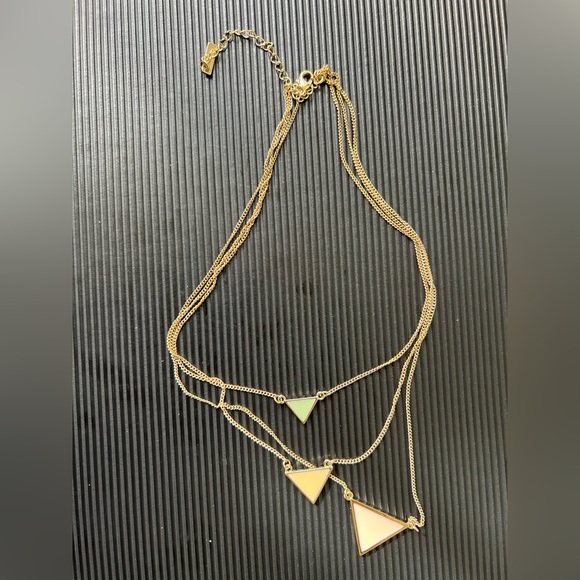 Jewelmint Pastel Points Triangle Fashion Multistrand Necklace Gold Pink Enamel - Picture 7 of 8